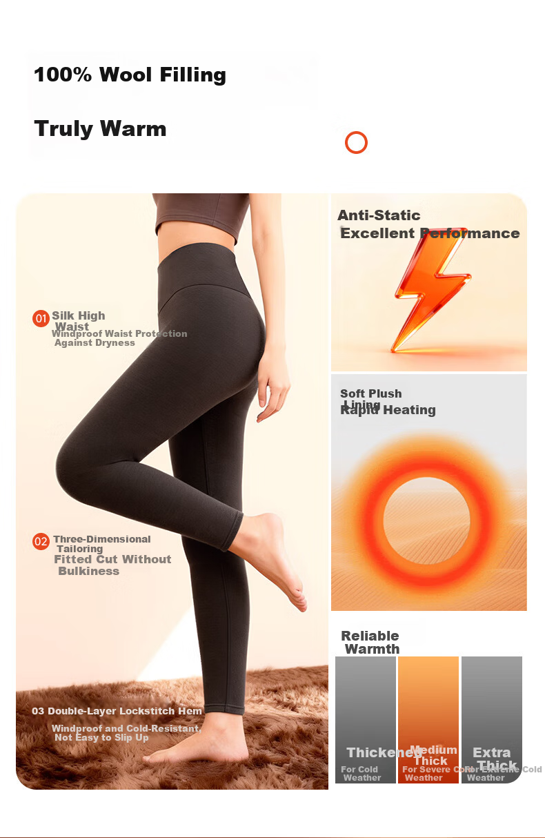Afandi 100% Wool Cotton Pants Women Winter High Waist Warm Pants Fleece Lined Thickened Cold Resistant Slim Fit Thermal Leggings 2