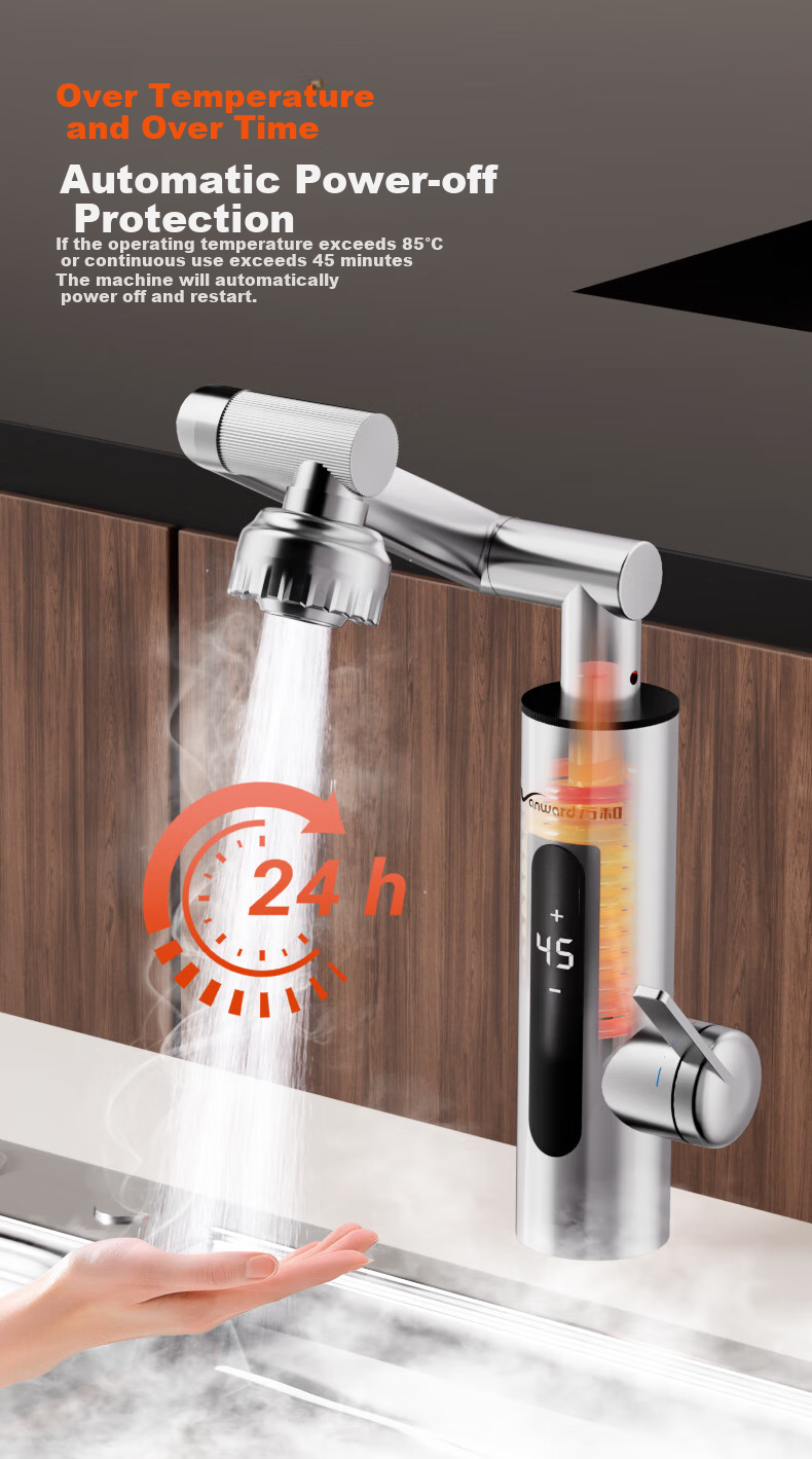 Vanward Instant Electric Water Heater Faucet Stainless Steel Variable Frequency Constant Temperature Rapid Heating Faucet Heater Hot and Cold Digital Display Bathroom Kitchen Small Kitchen Treasure El 12