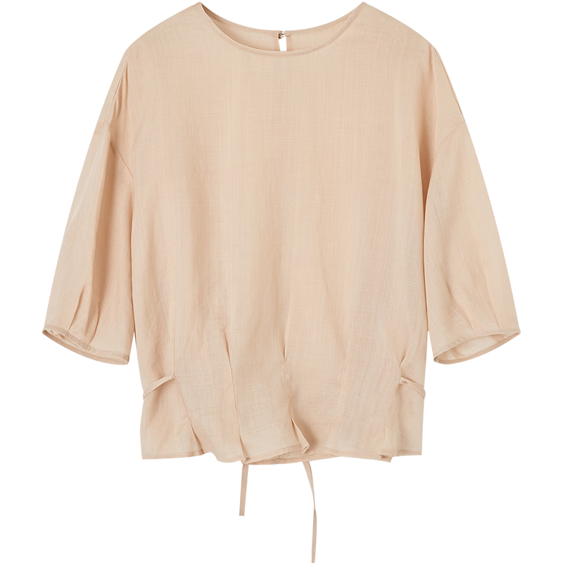 Demana [Ramie Lyocell Blend] Summer Elegant Round Neck Tie Loose Slimming Concealing Shirt for Women High-End Feel