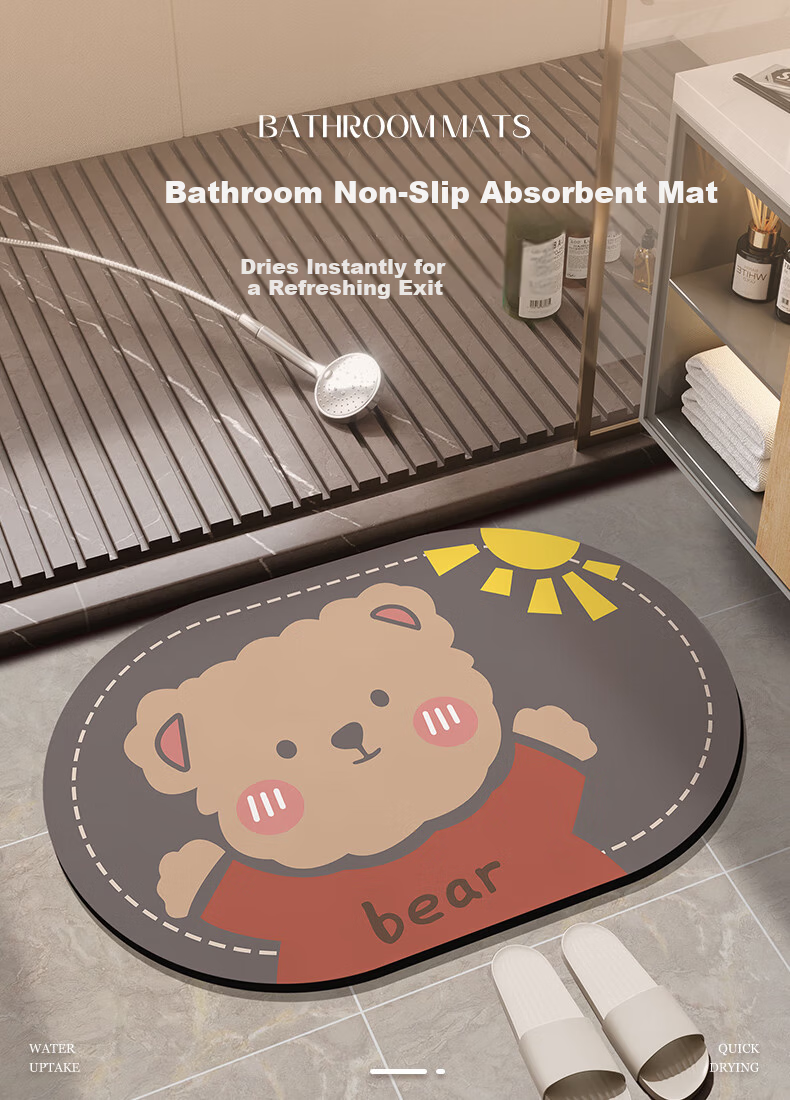 YISHANG Bathroom Mat, Non-Slip Mat, Absorbent Quick-Drying Foot Mat for Bathroom Entrance, Toilet Water Barrier Rug 1