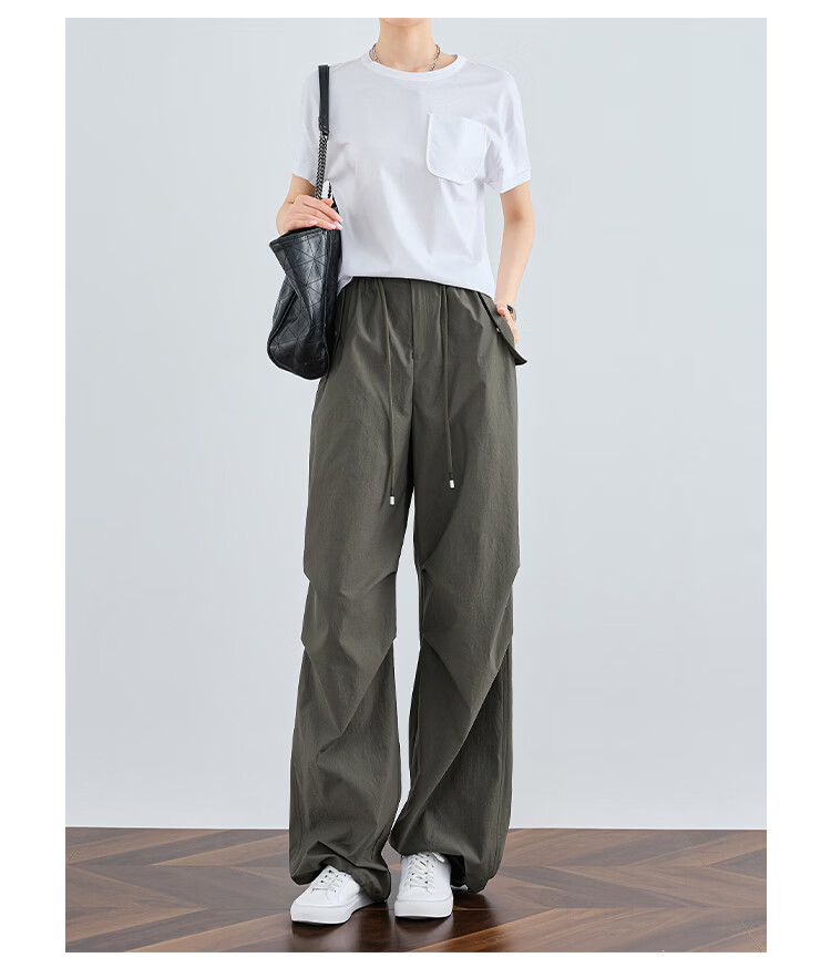 FAESSLIN Women's Military Green Work Pants Summer Thin Quick-Dry Extended Casual Paratrooper Pants American Straight-Leg Wide-Leg Hiking Pants 24