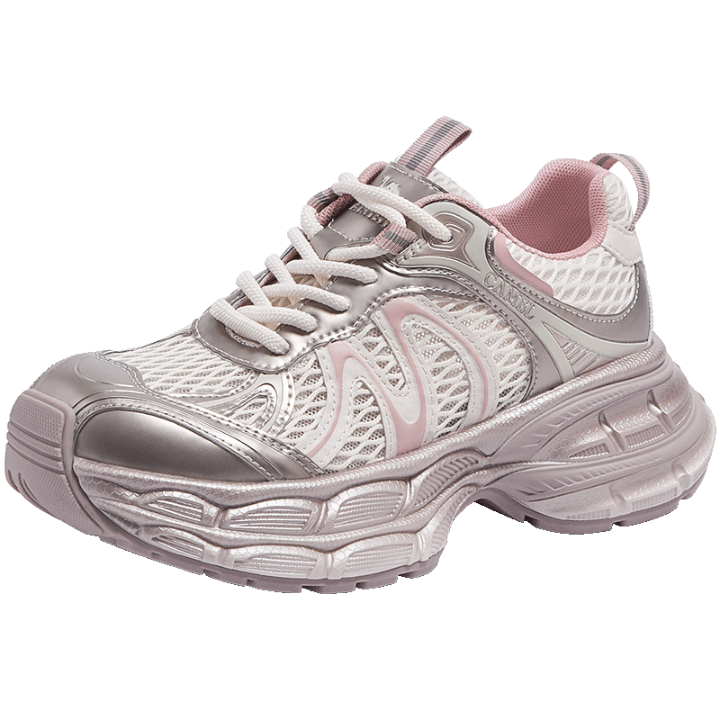 CAMEL Silver Moon 2nd Generation Women's Breathable Height-Increasing Casual Dad Sneakers L25A283148W Beige/Gold/Pink (Mesh) Size 36