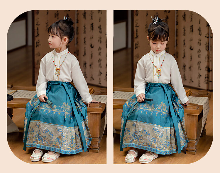 Menghu Jiangshan Hanfu Girls' Spring And Autumn Ancient Costume Children's Chinese Style Boys' Ming Dynasty Horse-Face Skirt Set Black Skirt Size 90 17