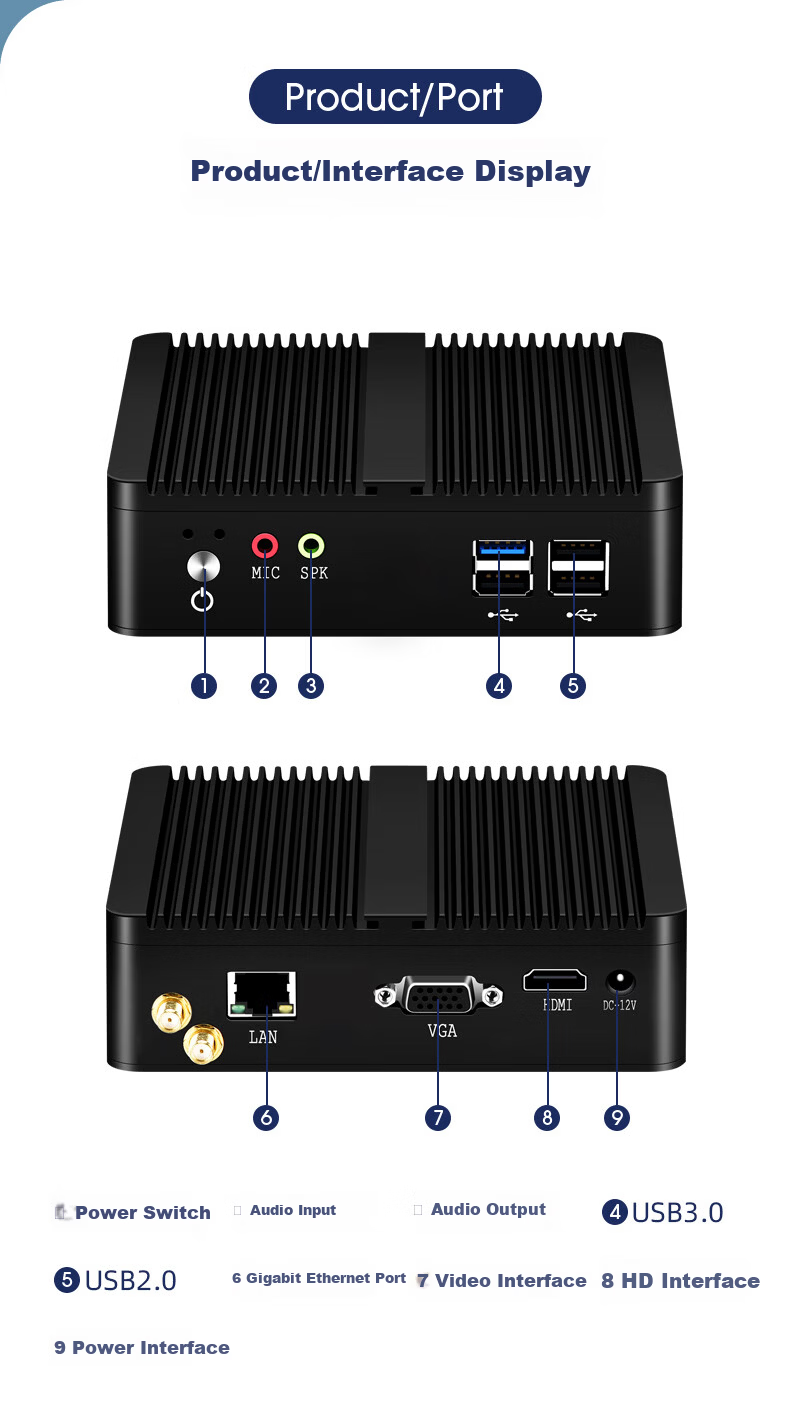 Xinchuang Cloud Mini PC Micro Industrial Control Embedded Fully Enclosed Mini Desktop Business Office Portable Desktop 4GB RAM + SSD MSATA Mini 128GB Hard Drive 10