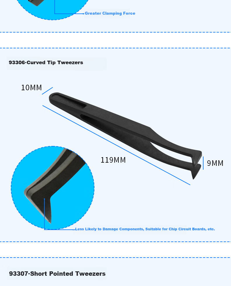 Mashifu Anti-Static Plastic Tweezers 8-Piece Set Black Non-Slip Precision Carbon Fiber Tweezers Kit with 8 Sizes 14