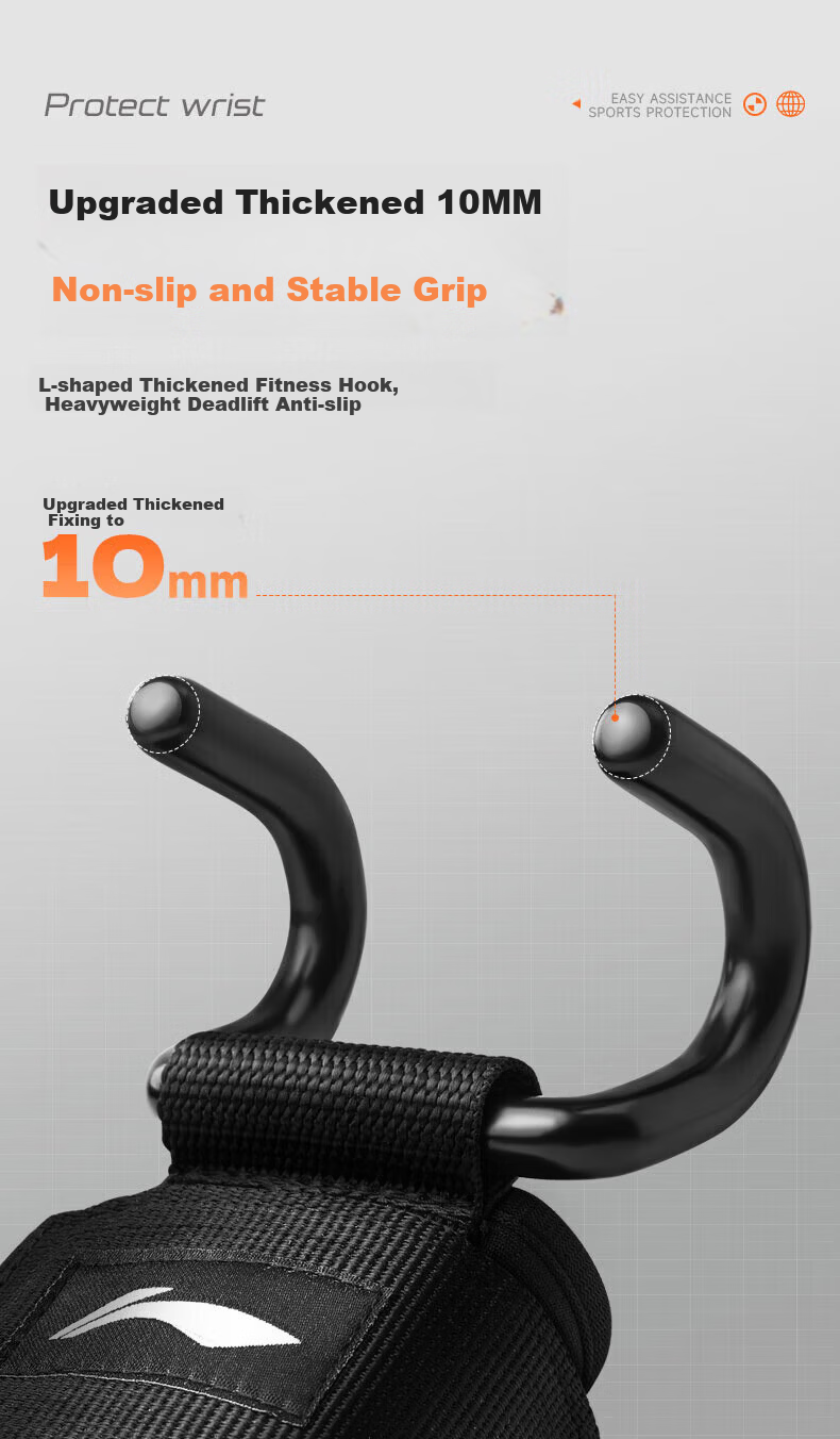 Li-Ning Pull-Up Assist Hooks with Wrist Wraps, Gym Hanging Anti-Slip Grip Straps for Pull-Ups and Deadlifts, Support Bands 10