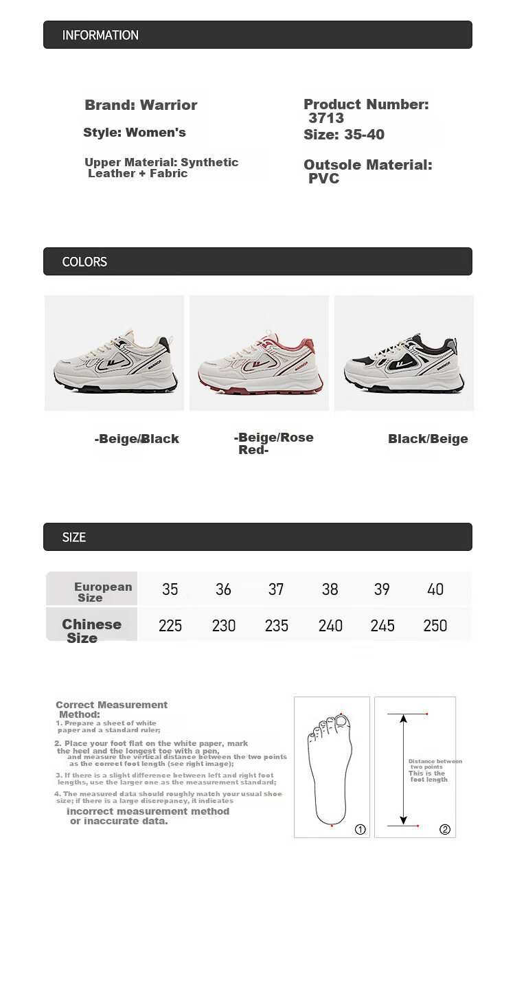 Warrior Women's Dad Sneakers Spring New Casual Comfortable Sports Shoes Beige Rose Red Size 35 (225mm) 4
