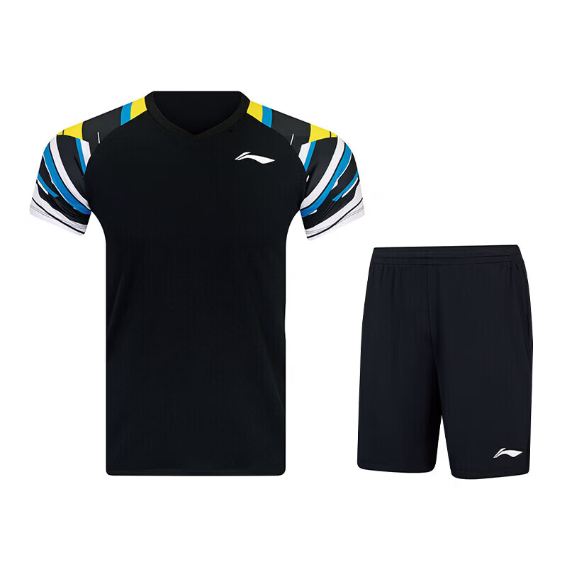 LI-NING Badminton Quick-Dry Breathable Lightweight Unisex Soft Comfortable Professional Match Set Short Sleeve Shirt and Shorts Men 1