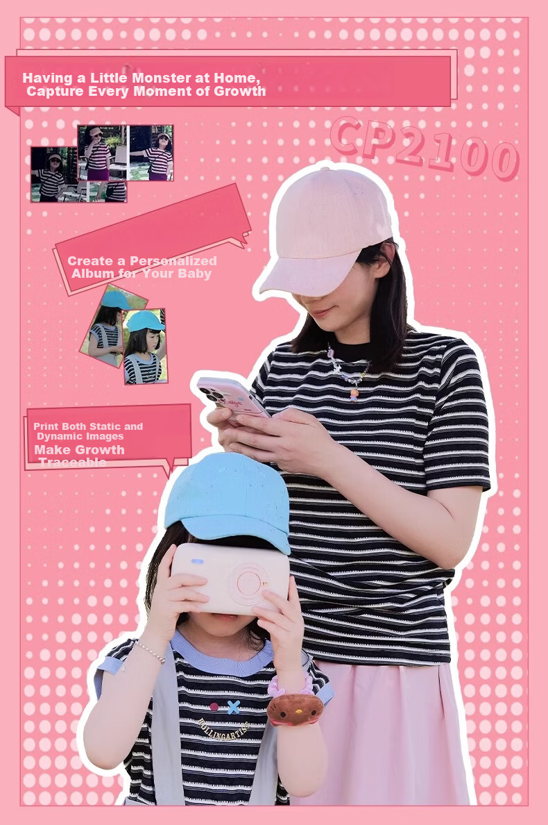 HPRT Instant Mobile Wireless Home Portable 3-Inch Pocket Color Photo Printer Thermal Sublimation HD Mini AR Video Photo Printer CP2100 (Pink) 13