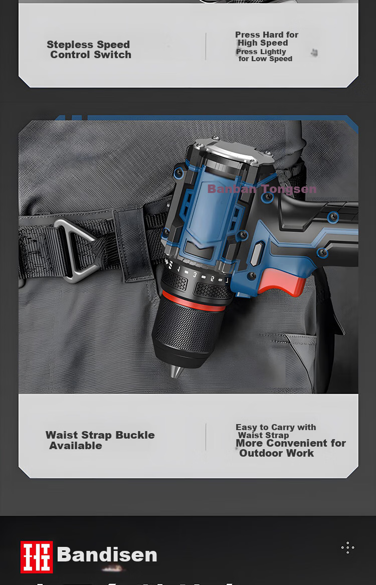 Bandison Cordless Electric Drill Household Rechargeable Screwdriver Lithium Battery Handheld Power Drill Electric Driver Power Tool 10