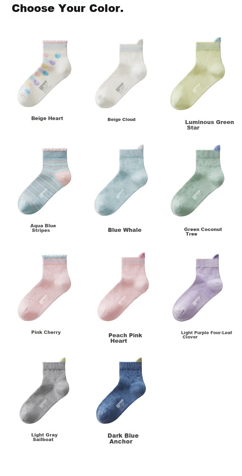 Bananain 302Cool Kids Antibacterial Mesh Jacquard Breathable Short Socks for Boys and Girls Ages 6-12 17