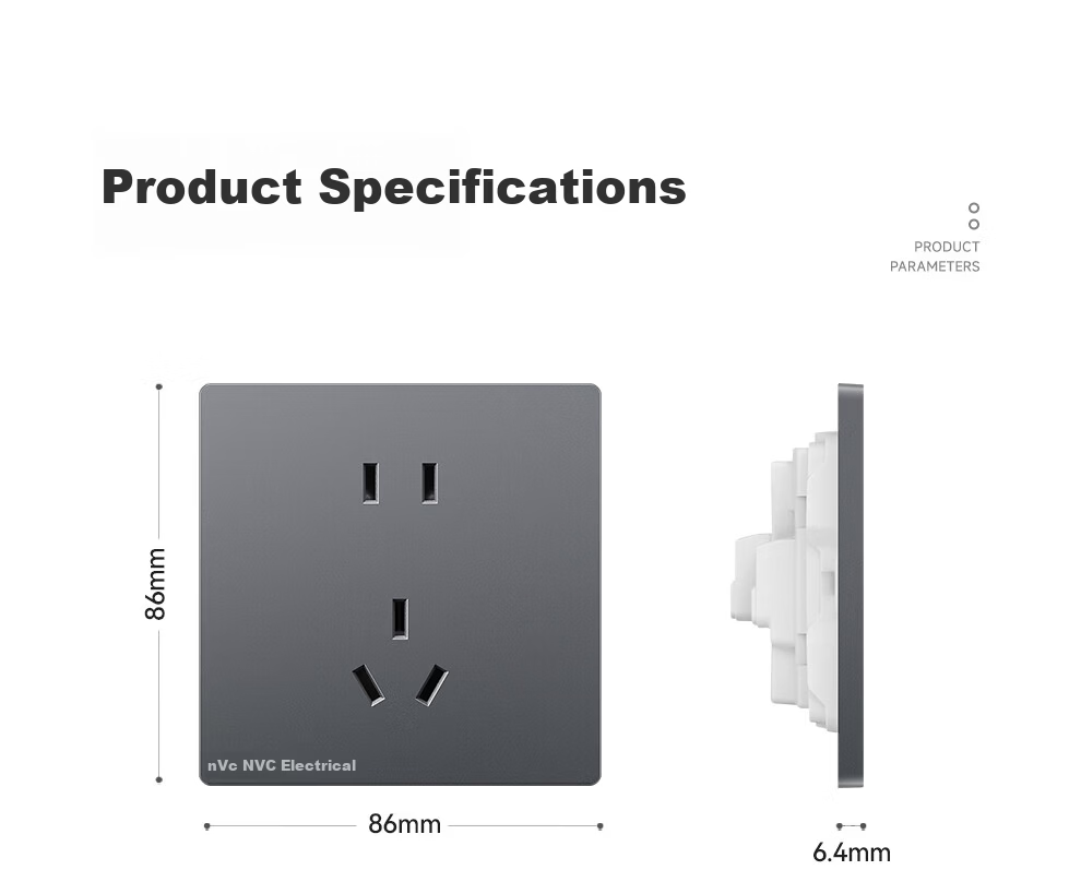 NVC Lighting Electrical Switch Socket Three-Hole 16A Socket Air Conditioner Socket 86-Type Ultra-Thin Panel N29 Misty Gray 30