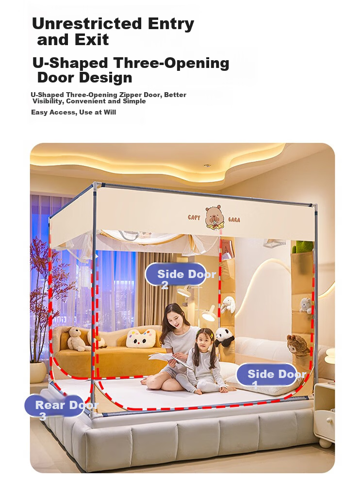 MUJI Class A Baby Crib Mosquito Net with Anti-Fall Bumper, Three-Door 1.8×2m with Reinforced Frame 19