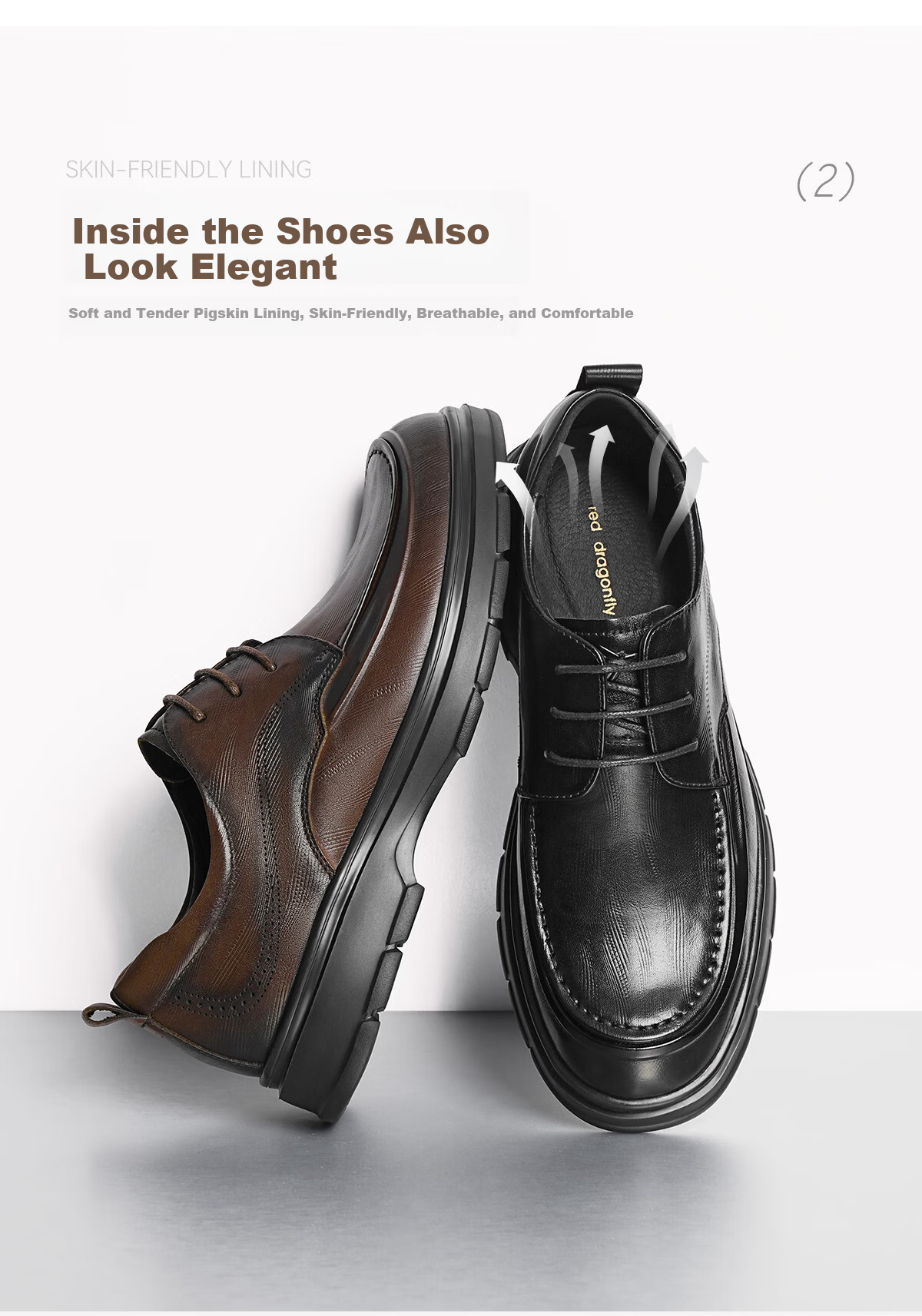 Red Dragonfly Formal Leather Shoes 26 Spring New Cowhide Thick Sole Men's Business Commuter Shoes WTA16059 Black 39 4