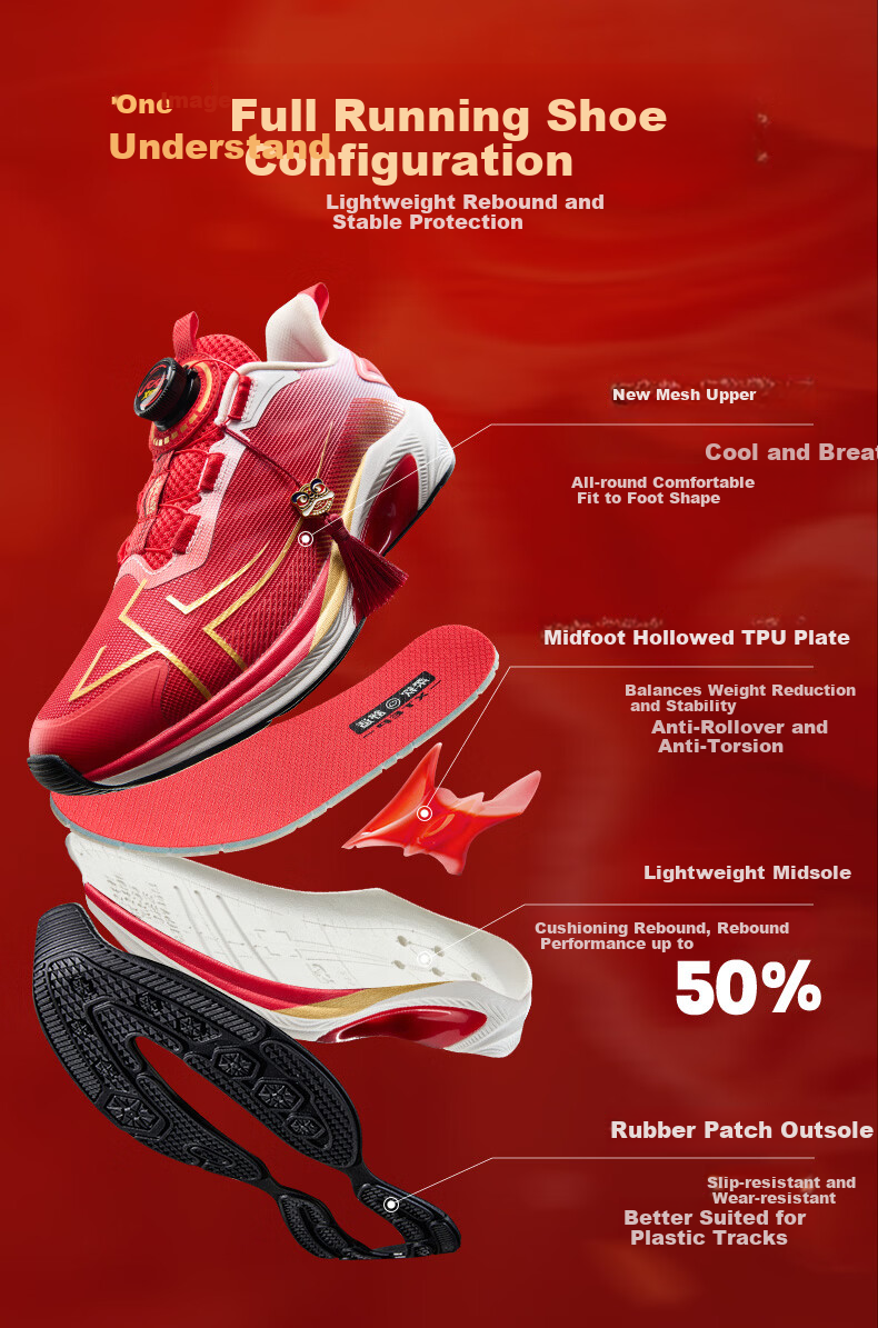 XTEP Kids Sports Shoes Daofeng High Rebound Professional Running Shoes Fluorescent Buddha Hand Yellow/Fluorescent Camellia Red Size 37 5