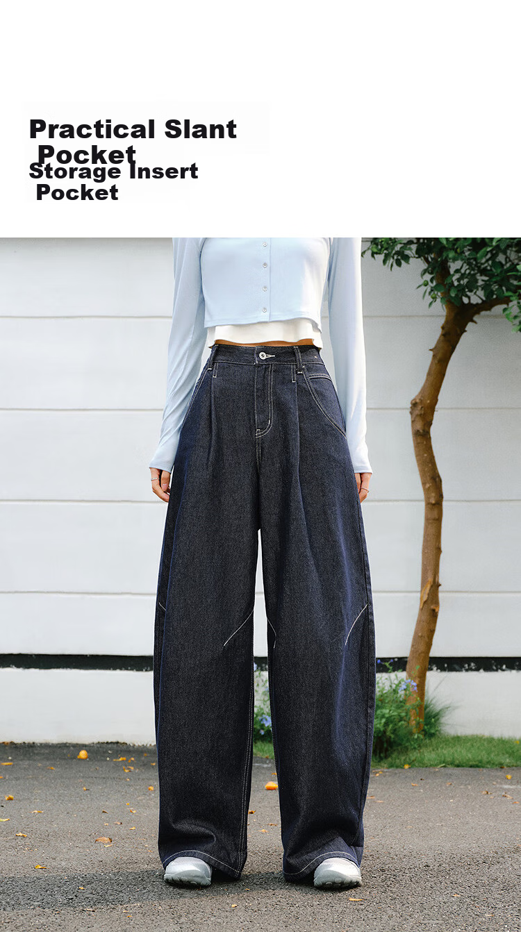Semir Women's Spring Pleated Loose Fit Jeans 2026 American Style Wide Leg Pants 109126124002 13