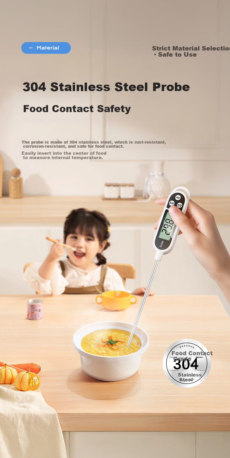 Tinghui Rapid Food Thermometer Probe Indoor Temperature Gauge Foldable Water Thermometer Milk Thermometer YZ6021 5