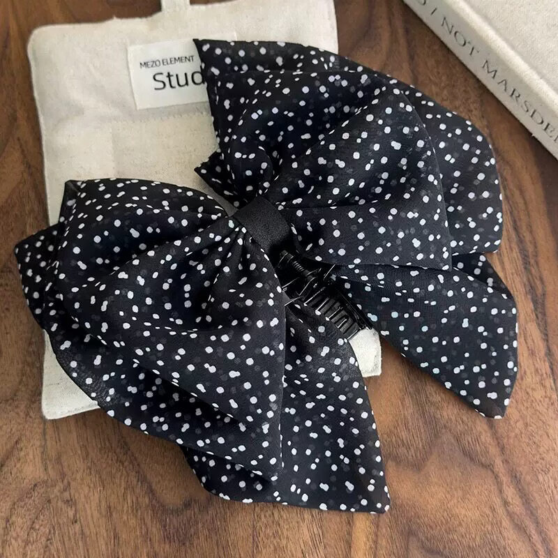 Dongyi Selected Vintage Polka Dot Three-Layer Tulle Bow Ponytail Clip Half-Up Hair Bun Shark Clip Hair Accessories 8
