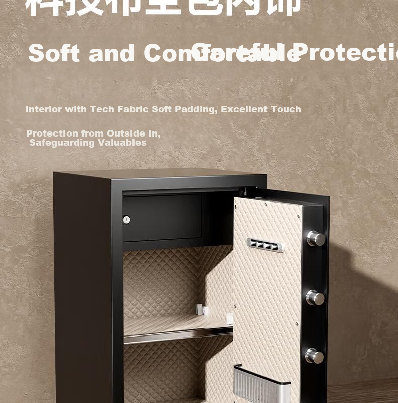 Deli Home Safe Box, Yao Zhen 60cm Fingerprint Unlock, All-Steel Anti-Theft Portable Small Gold Vault Can Be Used As Bedside Table, VA621 Gold 22