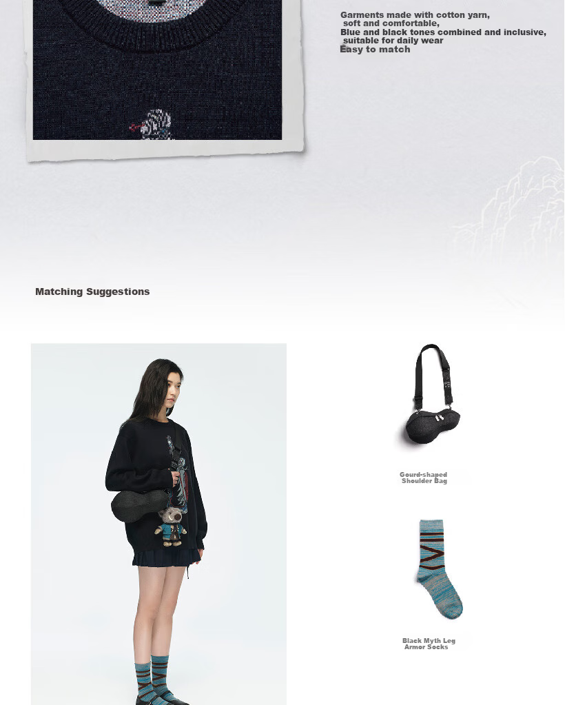 Heishenhua Yingshentu - Red Sweater, Blue-Black Color, Size L, Heishenhua Guokong Official Merchandise, Unisex Cotton Round Neck Pullover Loose Knit Sweater 6
