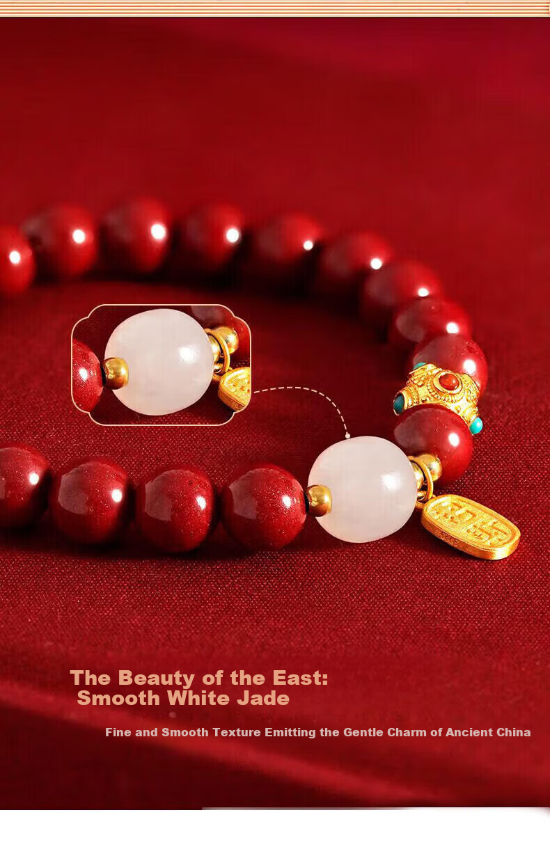 Grace Girl Luxury Bracelet Genuine Cinnabar White Jade Jewelry Practical Anniversary Birthday Gift for Girlfriend Wife 10