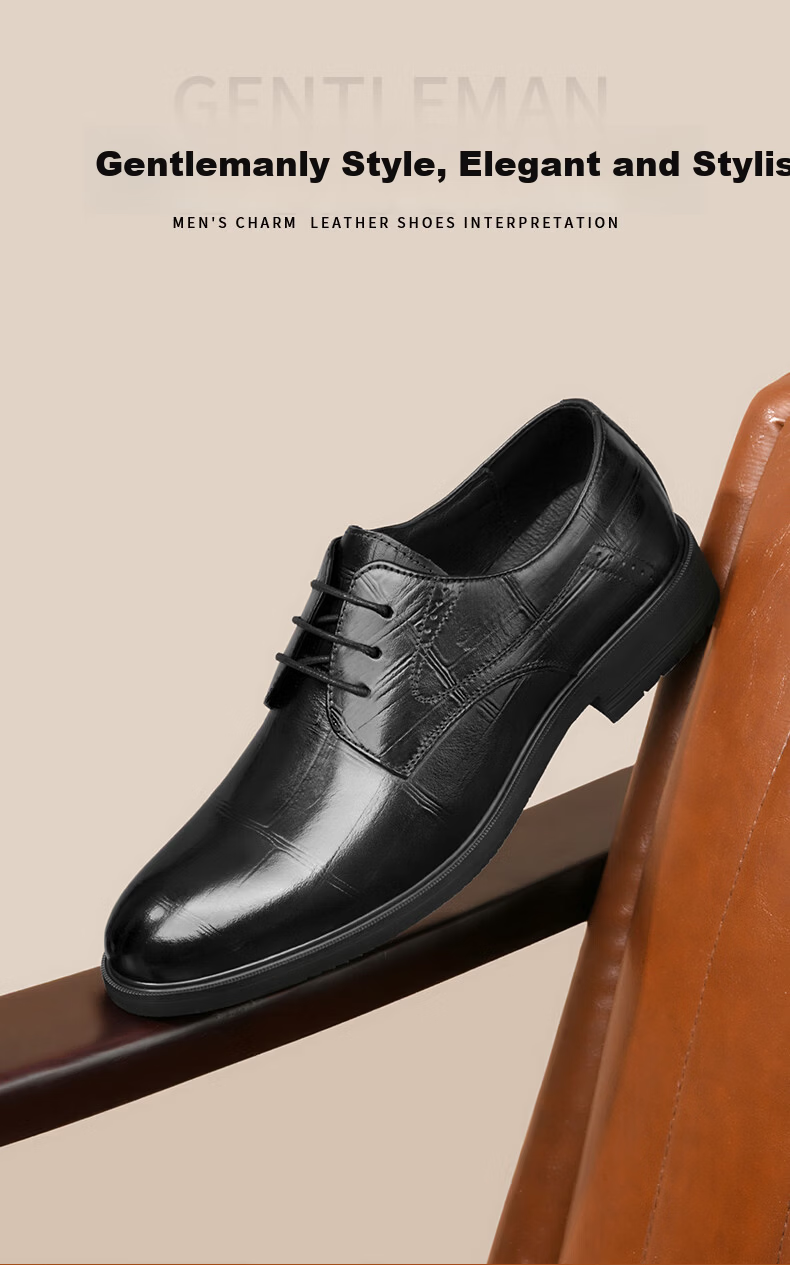 HLA Men's Leather Shoes, Business Genuine Leather Shoes for Men HAAPXM2FAV217, Height-Increasing Style, Size 42 1