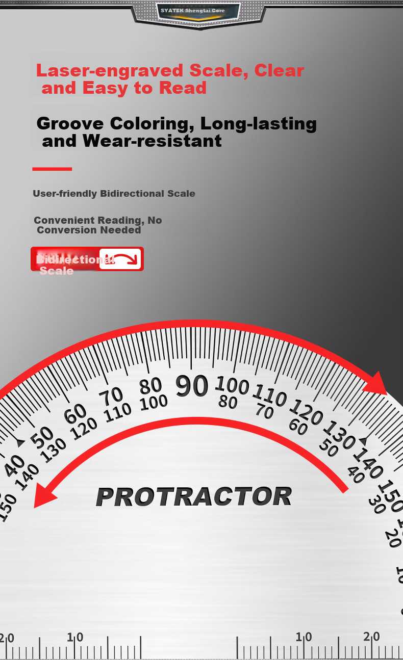 SYNTEK Angle Ruler, High-Precision Protractor, Industrial Angle Ruler, Movable Stainless Steel, Multifunctional Carpenter's Ruler, 120*200mm 3