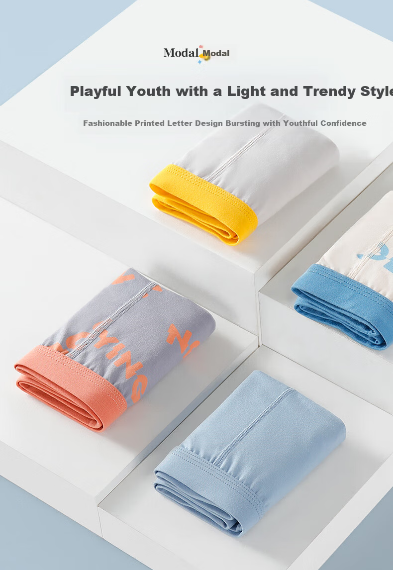 Yingbolun Boys' Modal Boxer Briefs, Kids' Underwear, Large Size, Model 10397, Blue Gray + Light Green, 2 Pieces, Size 180 5