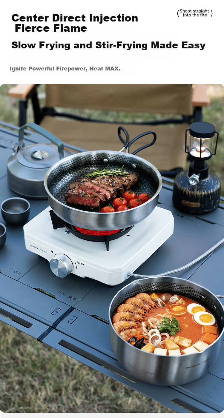 BUERK New Stable Pressure Cassette Stove Portable Outdoor Split Gas Tea Cooking Stove Camping Equipment Black 9kW 9