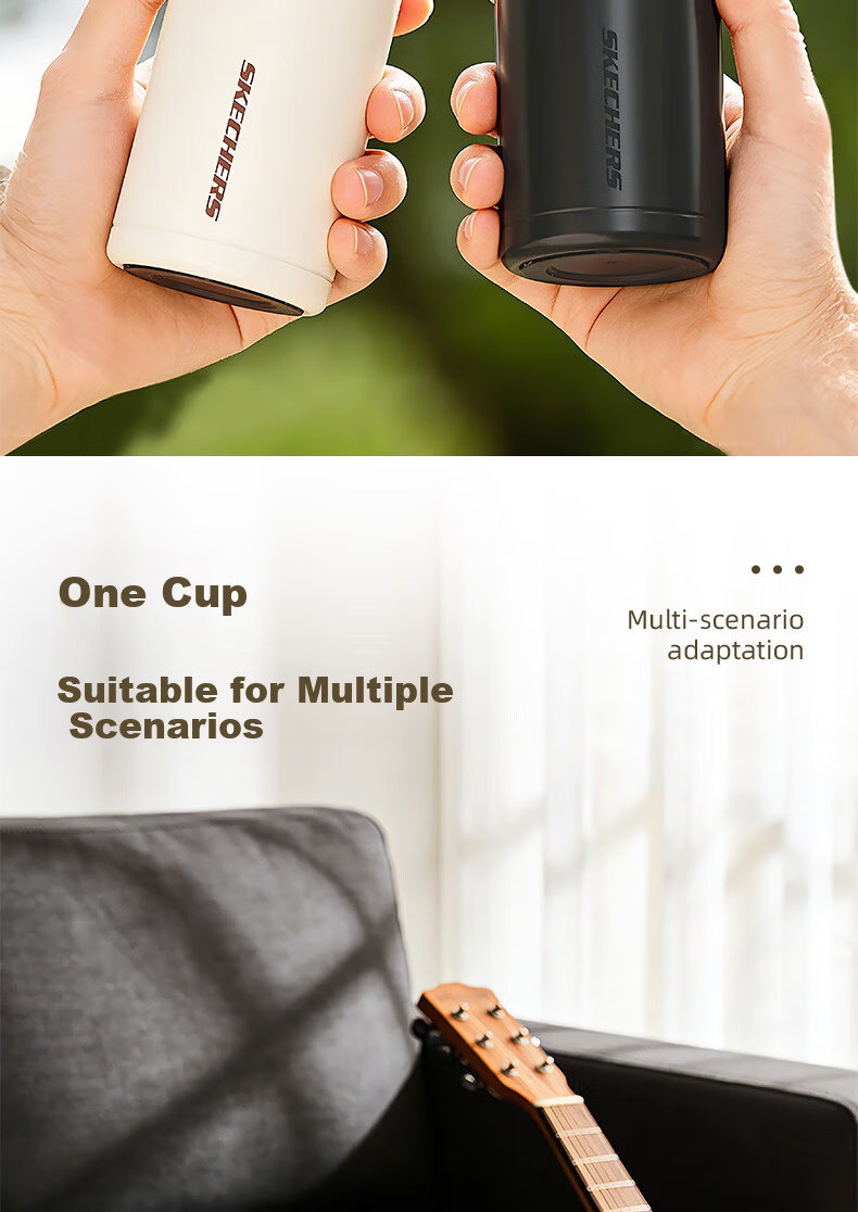 Skechers Yueyan Light Drink Cup 316 Stainless Steel Tritan Drinking Spout One-Button Flip Lid Insulated Mug Obsidian Gray 510ml 14