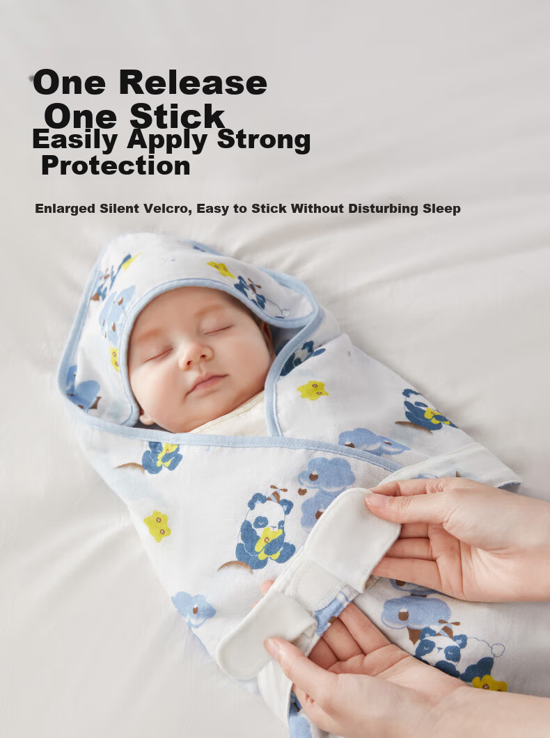 Babycare Newborn Cotton Swaddle Blanket Soothing Temperature-Regulating Delivery Room Infant Wrap Bubu Bear Moonlight Blue 90*90cm 16