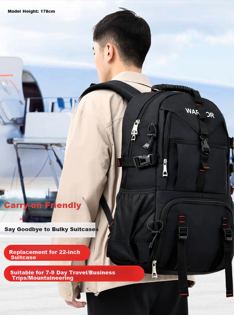 Warrior Men's Backpack Travel Business Double Shoulder Bag 90L Large Capacity School Bag Outdoor Hiking Lightweight Luggage Bag 1