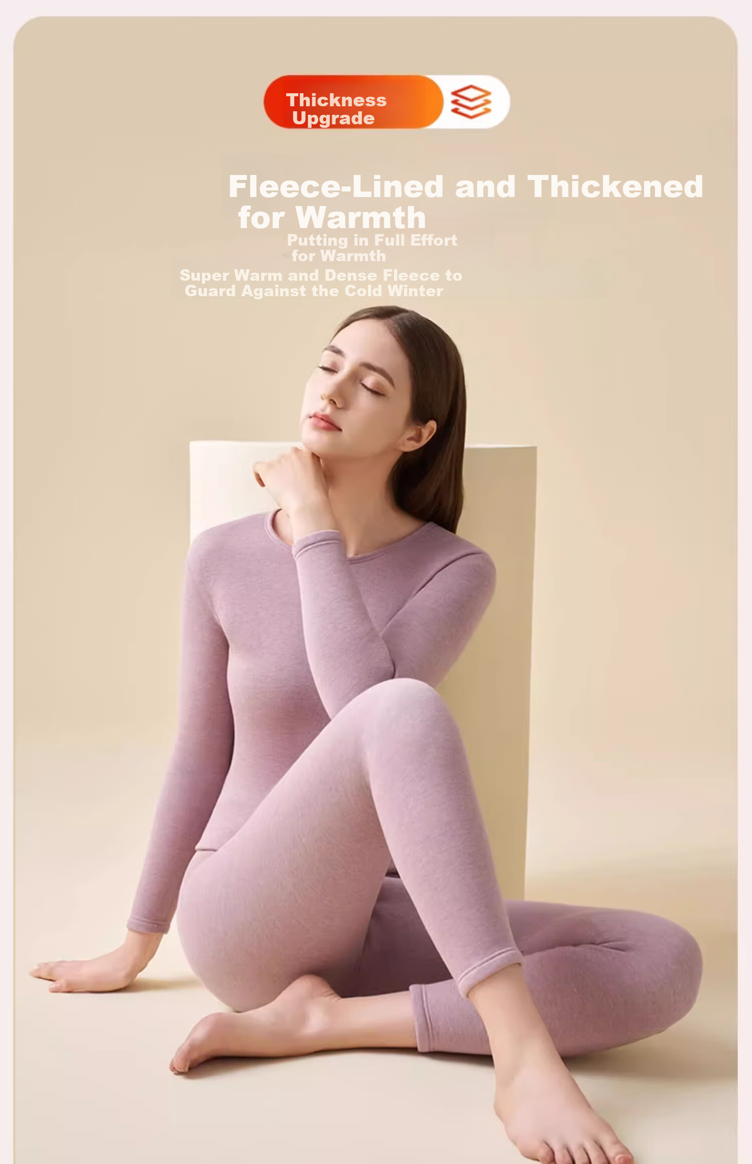 Urban Beauty Women's Thermal Underwear Set Autumn Winter Fleece Lined Thickened Flame Velvet Minus 40°C Cold Resistant Windproof 12