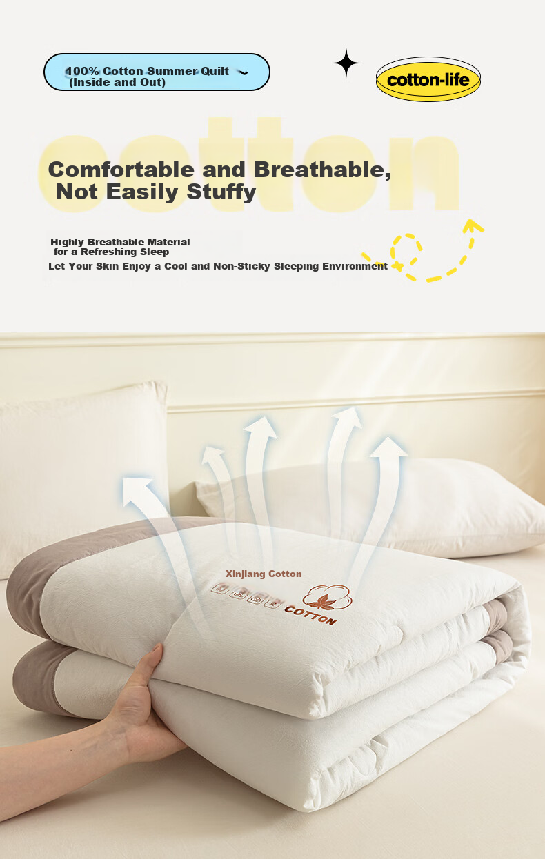 MUJI A-Class All-Cotton Summer Quilt Four-Piece Set Home Air-Conditioned Thin Quilt Bed Sheet Quilt Core 200*230cm 12
