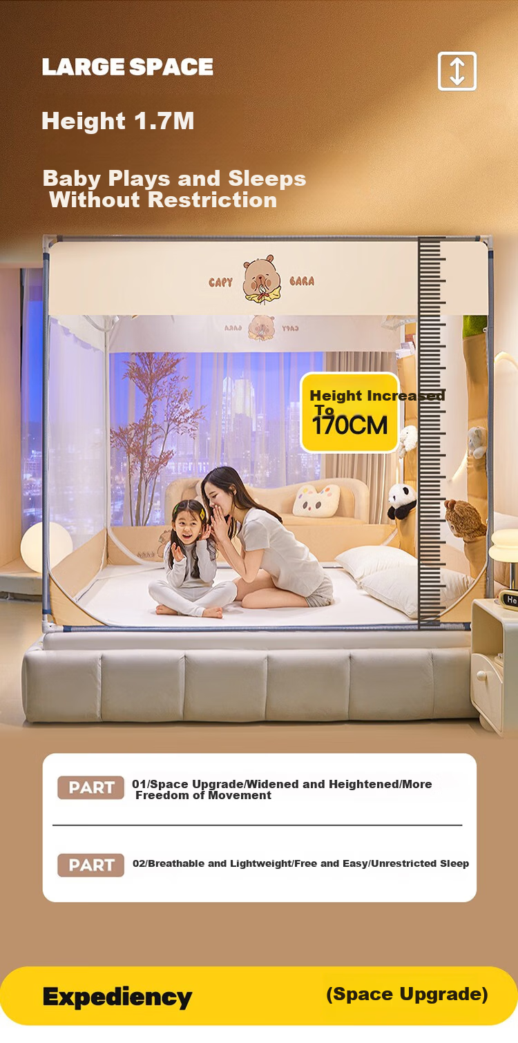 MUJI Class A Baby Crib Mosquito Net with Anti-Fall Bumper, Three-Door 1.8×2m with Reinforced Frame 18