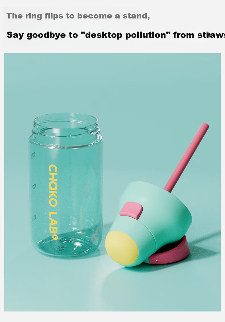 Chakolab Children's Straw Cup PPSU Water Bottle Food Grade School Dual Drink Lid Kada Cup Sea Salt Pink Lychee 550ml 12
