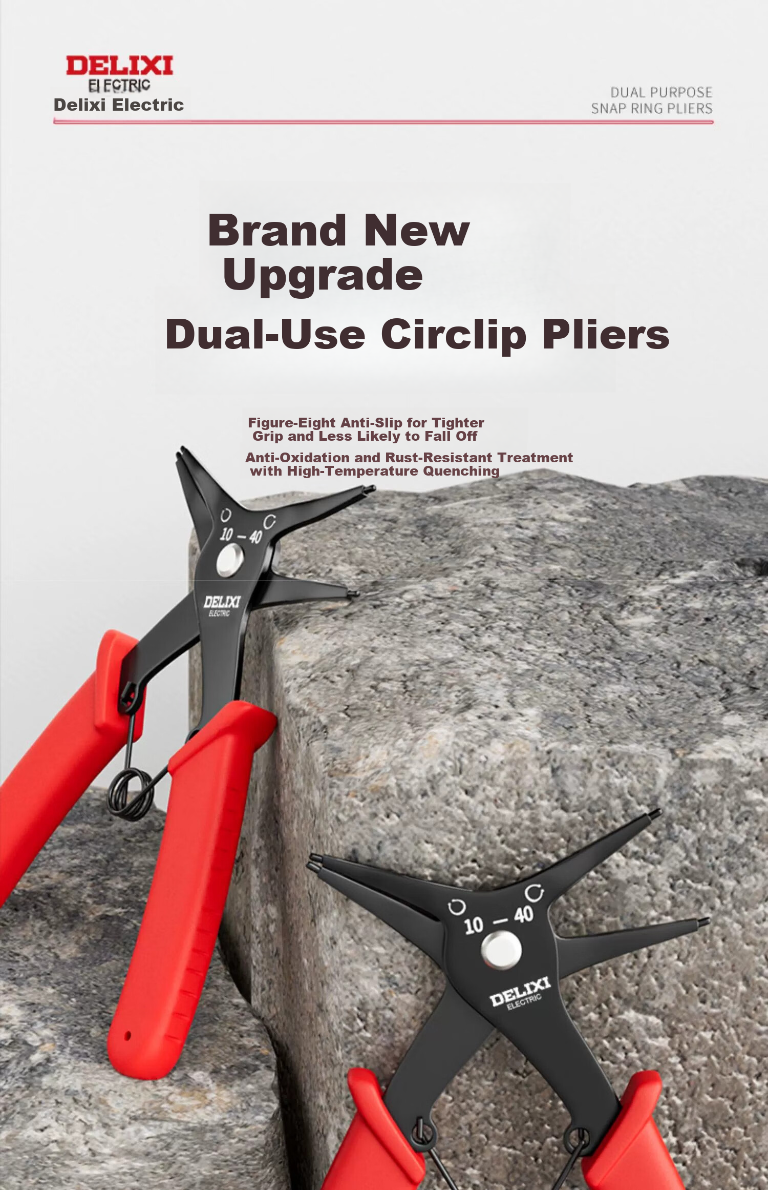 Delixi Dual-Use Snap Ring Pliers Multi-Functional 2-in-1 Internal and External Circlip Pliers Spring Retaining Ring Removal Expansion Pliers 2