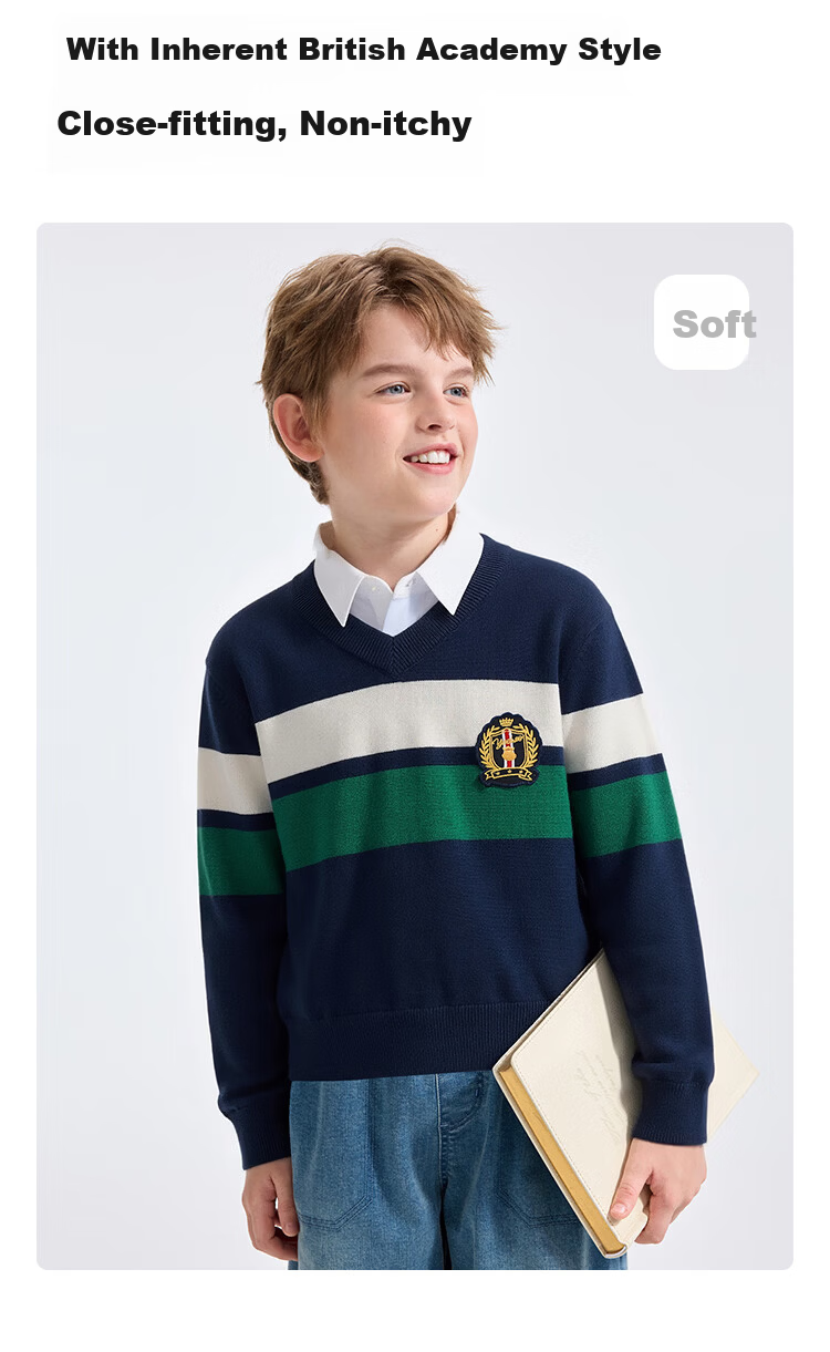 YEEHOO Boys Wool Blend Knit Sweater Children's Pullover School Style Spring Top Blue Green 140cm 5