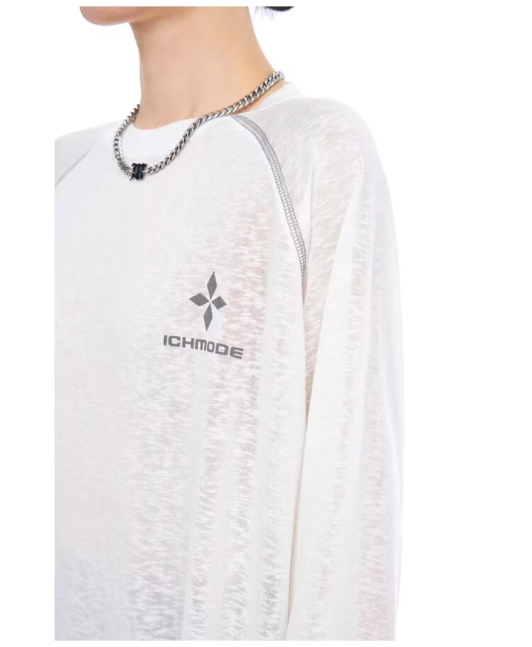 ICH MODE Lyocell Cross-Print Long-Sleeve T-Shirt, Physical Sun Protection Cover-Up for Women, Summer Hasselblad Online Top, White, Size S 22