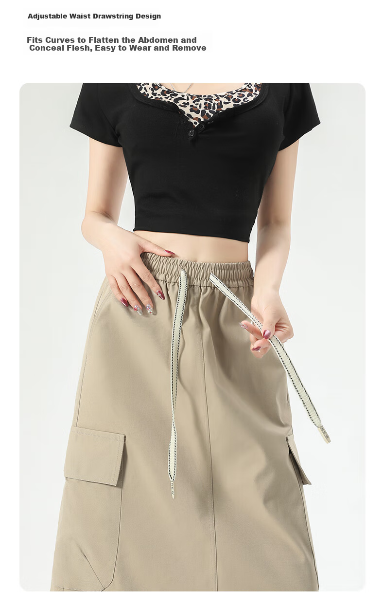 Langsha Women's Workwear High-Waist American Style Versatile Mid-Length A-Line Skirt Summer Casual Commuter Skirt 5