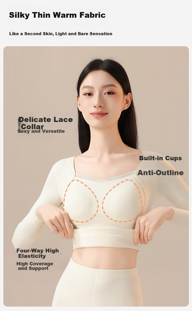 Urban Beauty Women's Thermal Fleece Padded Bra Heat Retaining Underwear Set with Down Silk Autumn Winter 2XL 8