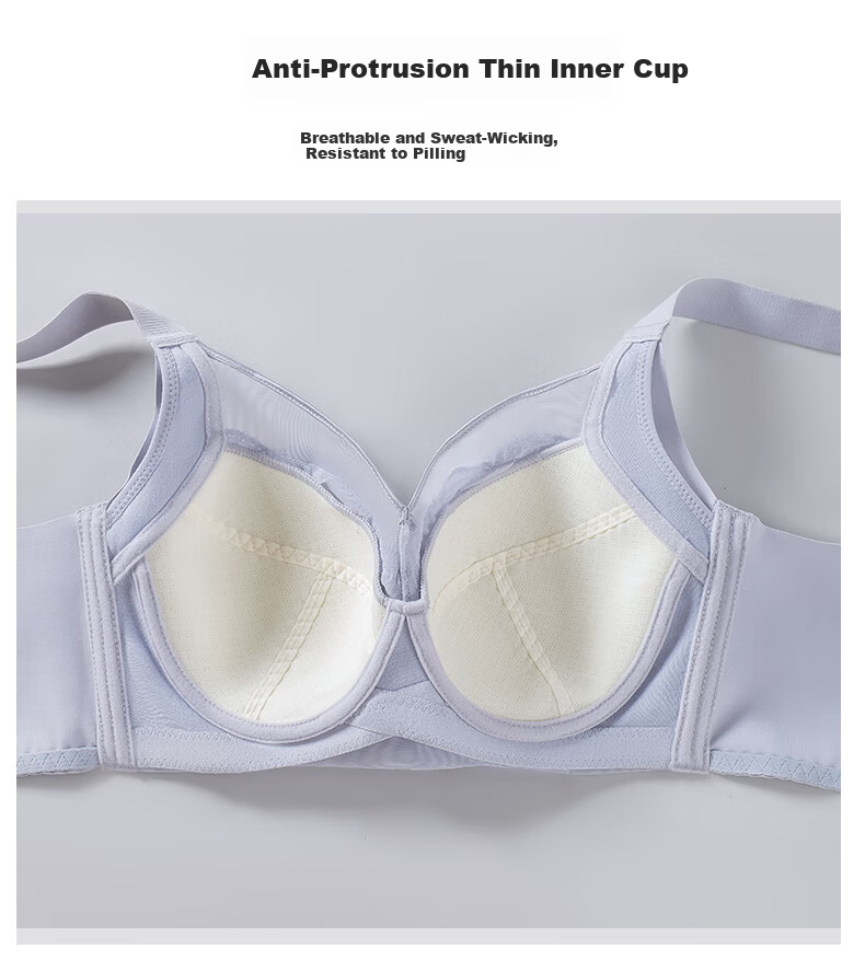 PBENO Women's Thin Bra 2025 New Summer Large Bust Minimizing Anti-Sagging Pink Beige 36/80BCD 6
