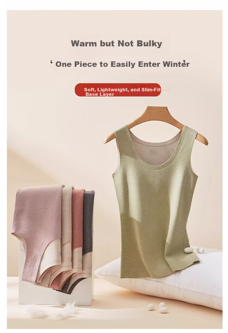 BOPRUIEY Women's Warm Vest Wool and Silk Seamless Fleece Quick Warmth Thermal Close-Fitting Underwear 11