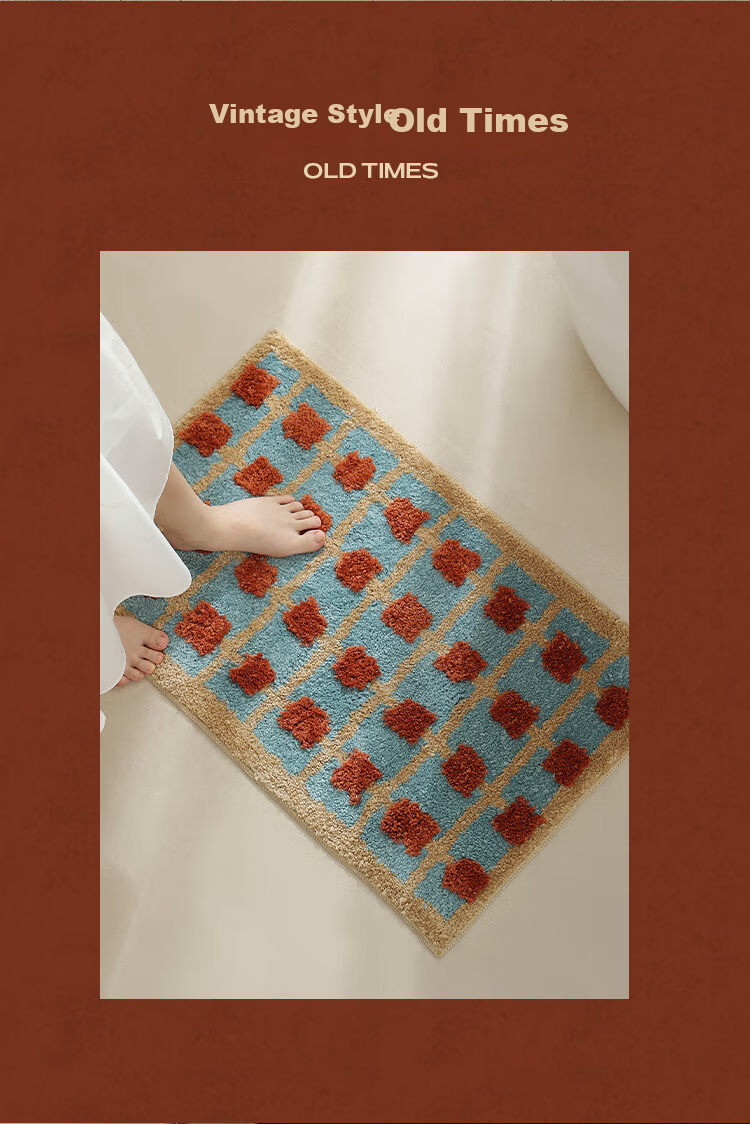 Cartifia Vintage Style Thickened Absorbent Bathroom Mat Non-Slip Home Carpet Small Red Check 40x60cm 15