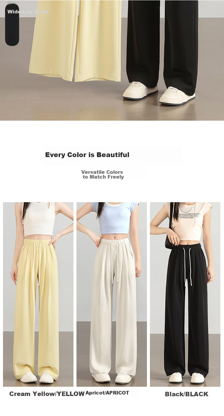 Free Style Slim Ice Silk Wide-Leg Pants for Women Summer Thin High Waist Draped Loose Slim Straight Casual Trousers 6