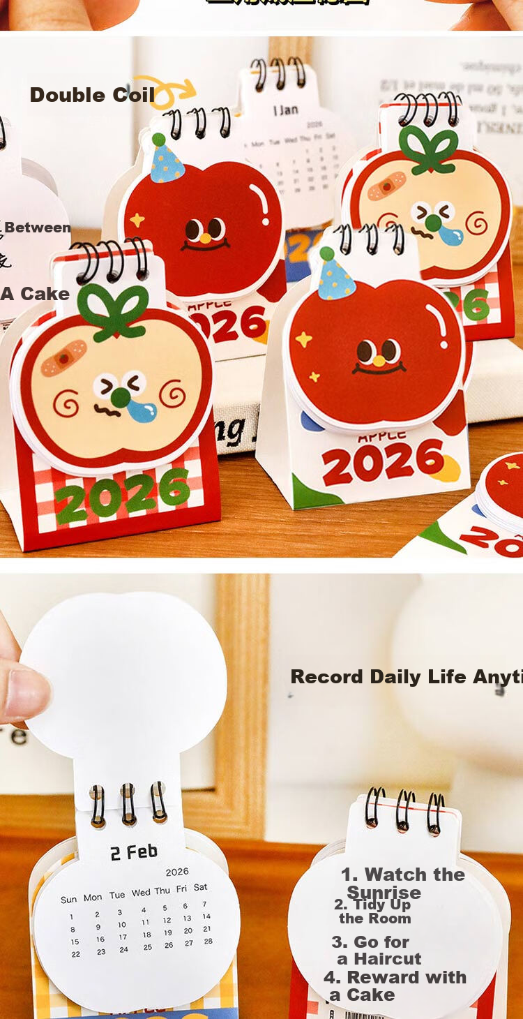 Jufu 2026 Apple Desktop Calendar Small Ornament Student Cute High-Value Plan Punch Card Calendar Gift Creative Small Calendar Spring Festival New Year Gift 2