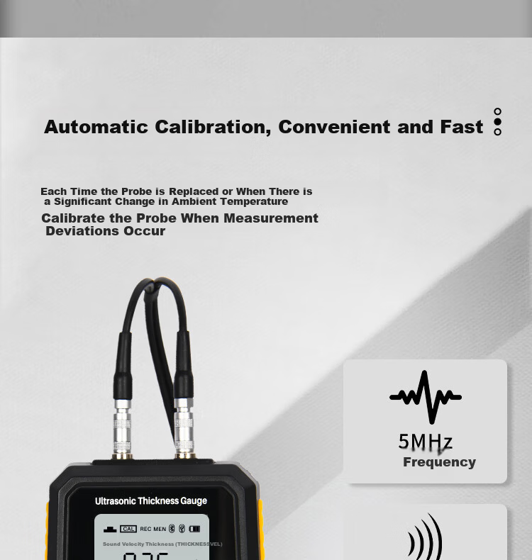 Deli Ultrasonic Thickness Gauge High Precision Steel Pipe Iron Plate Glass Plastic Ceramic Copper Aluminum Thickness Meter 1~300mm 6
