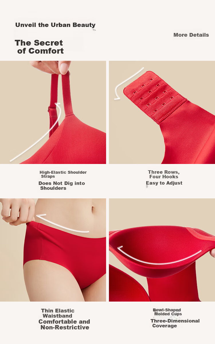 Urban Beauty Women's New Year Red Lingerie Set Seamless Wireless Push-Up Bra + 2 Panties Gift Box 11