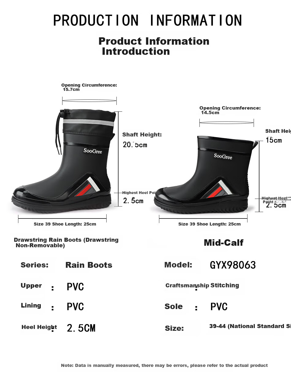 SooGree Men's Mid-Calf Waterproof Non-Slip Durable Rain Boots Outdoor Work Fashion Rubber Shoes 5