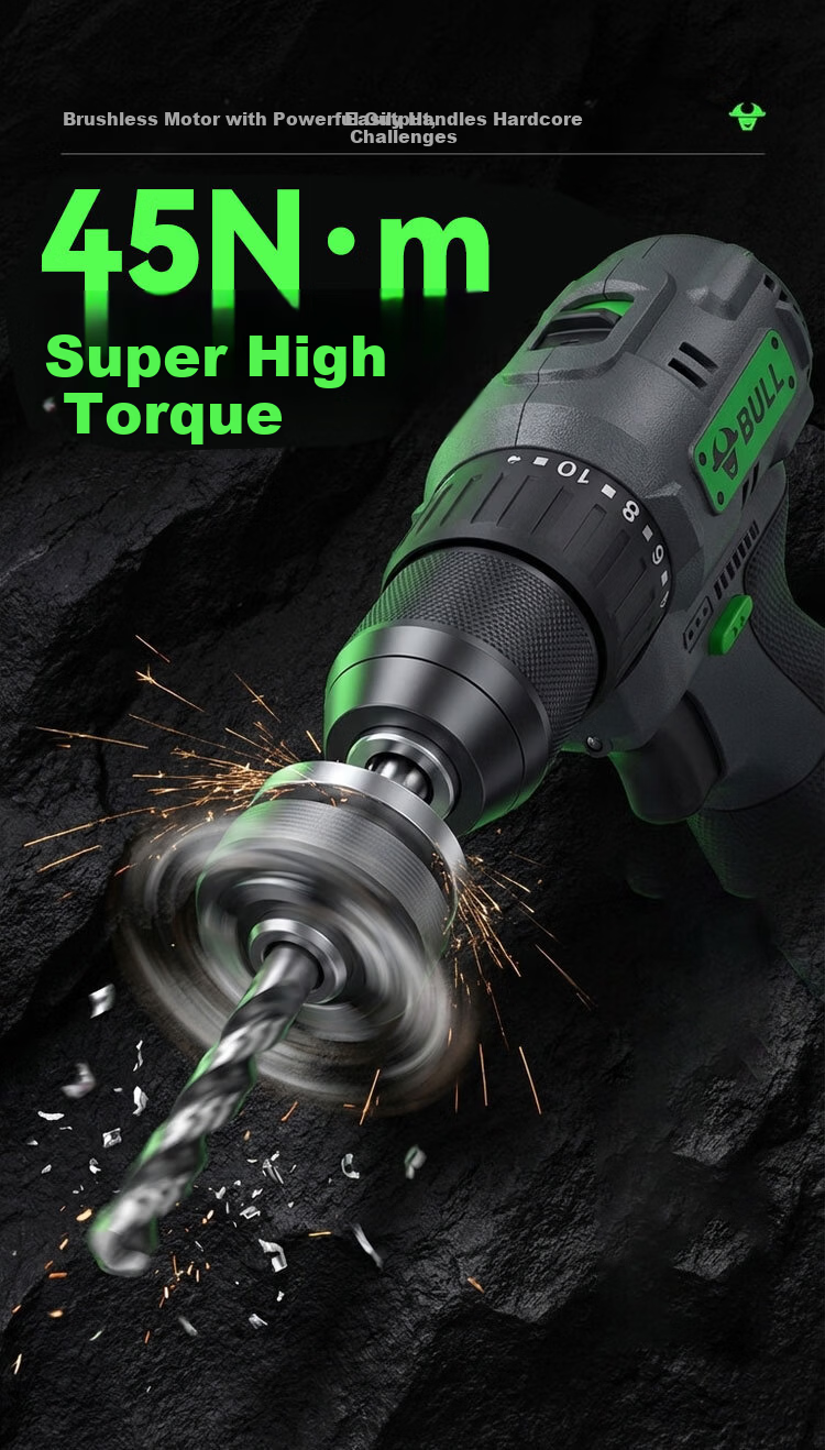 BULL 16V Household Cordless Electric Drill Multi-Function Cordless Screwdriver High Torque Electric Screwdriver Single Battery Set 2